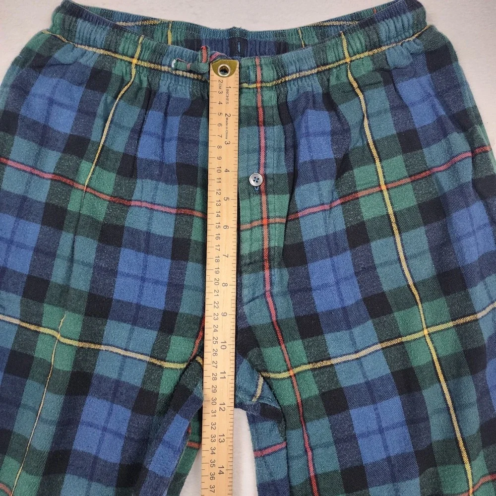 LL Bean Pajama Set Mens Medium Regular Blue Plaid Flannel Button Up Pants